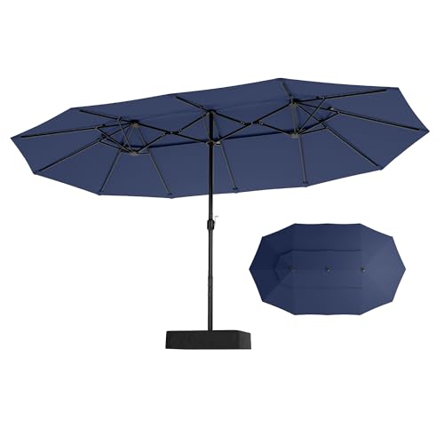 Sophia & William 15ft Extra Large Patio Umbrella with Base Included, 2-Tier Double-Sided Rectangle Outdoor Umbrella with Stand, Market Umbrella for Pool Garden Backyard, Navy Blue - color: Navy Blue 2-Tier
