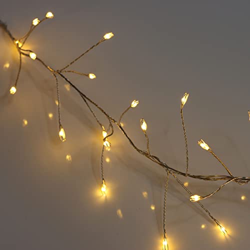 QBIS 400 LED Cluster Lights on Silver Wire. Warm White Fairy Lights Plug in, 16.5ft Christmas Lights for Christmas Tree and Fireplace Mantel. Indoor Outdoor Firecracker Light String. - size: 400 LED - Silver Wire - Mains Plug