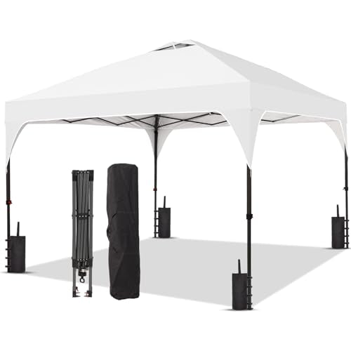 8x8 FT Canopy Tent, 1-Button Push Pop Up Canopy with 4 Sandbags and Carrying Bag, Instant Outdoor Gazebo Shelter - color: White, size: 8x8