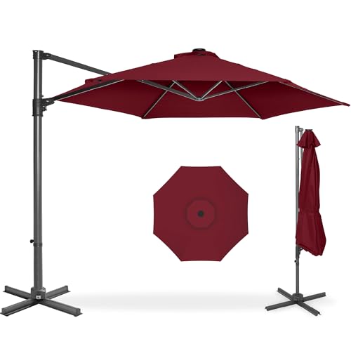 Best Choice Products 10ft Offset Cantilever Hanging Market Patio Umbrella, Smooth 360° Rotation, 8 Sturdy Ribs, Easy Adjustment - Burgundy - color: Burgundy, size: Offset w/ 360° Rotation