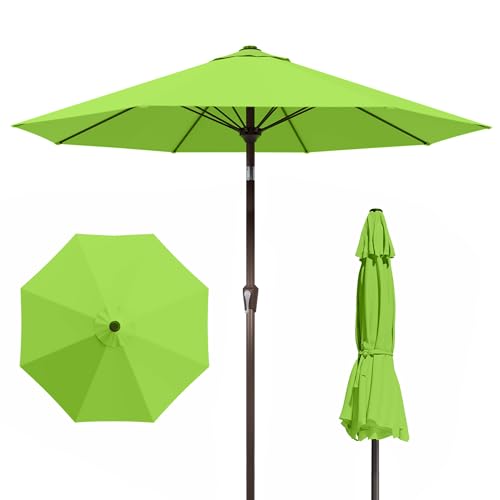 PatioKingdom Auto-Tilt 9FT Patio Umbrella Outdoor with 8 Sturdy Fiberglass Ribs,Market Table Umbrella for Pool,Backyard,Deck and Garden - color: Apple Green, size: 9FT