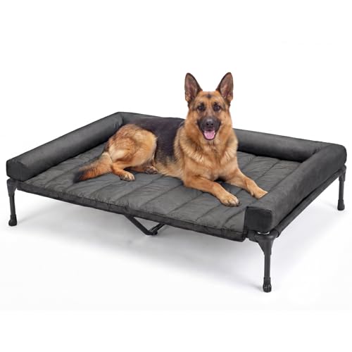 Veehoo Cooling Elevated Dog Bed Add Removable Waterproof Bolster Cushion Mat, Raised Pet Cot with Breathable Teslin Mesh, No-Slip Feet, Dog Couch Bed for Indoor Outdoor, 53 inches, Black - color: Black, size: 53.0"L x 37.5"W x 9.0"Th