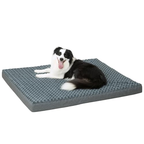 KHONSU PET Dog Bed Mat Plush 4in Orthopedic Pad for Large Dogs up to 110 lbs Waterproof Removable Cover Machine Washable for XXL Dogs - color: Gray-Blue, size: XXL