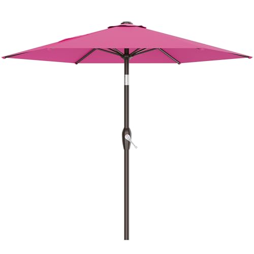 AreShark 7.5FT Patio Umbrella Table Market Umbrella with 6 Sturdy Ribs, Button Tilt/Crank, Heavy-Duty Outdoor Umbrellas for Pool, Deck, Garden and Backyard, Rose Pink - color: Rose Pink, size: 7.5FT