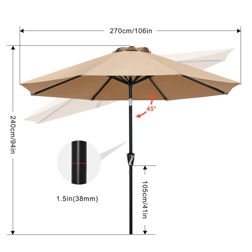 ABCCANOPY 10FT Patio Umbrella, Outdoor Waterproof Table Umbrella with Push Button Tilt and Crank, 8 Ribs UV Protection Pool Umbrella for Garden, Lawn, Deck & Backyard (Gray) - color: Gray, size: 10FT