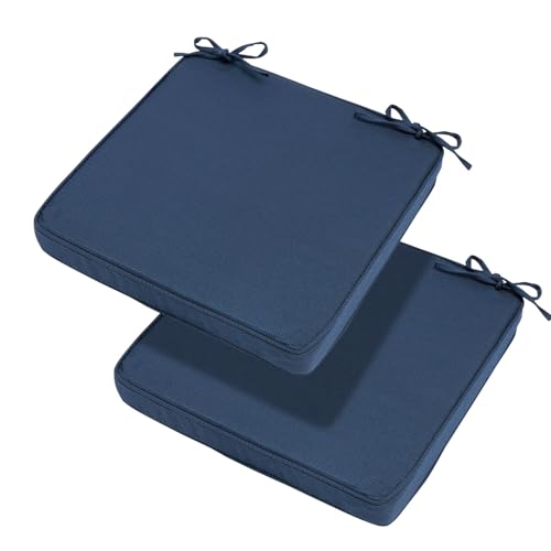 Magpie Fabrics Indoor Outdoor Waterproof Square Chair Cushion, 18" x 18" x 2.5", 2 Pack, Water Resistant Seat Cushions, for Patio Garden Office, Navy - color: Blue Navy