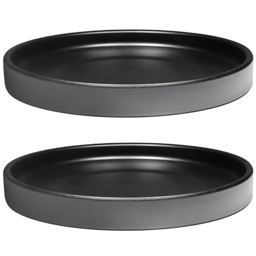 2 Pack Ceramic Plant Saucer Pot Tray 6 Inch, Planter Saucers 4 5 6 7 8 9 10 11 12 13 Inch for Indoors Outdoor, Durable Sturdy Flower Drainage drip Water Tray for Glazed Pots Base (6.4 Inch-Black) - color: Black, size: 6.4in 2pack