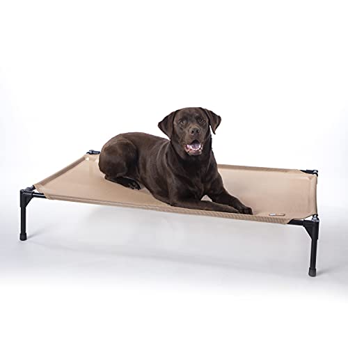 K&H Outdoor Elevated Dog Bed - Cooling Raised Dog Bed for Medium & Large Pets, Breathable Mesh Hammock Design, Indoor/Outdoor Washable Cover, Portable Metal Frame, Tan, Large 42x30in - color: Tan Mesh, size: Large 42"L x 30"W