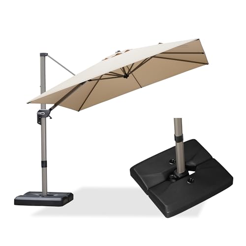 PURPLE LEAF Patio Umbrella with Base Included, 9ft Outdoor Aluminum Cantilever Umbrella with 360° Rotation, Aluminum Large Offset Umbrella for Outdoor Garden Pool, Beige - color: Beige, size: 9' x 9'