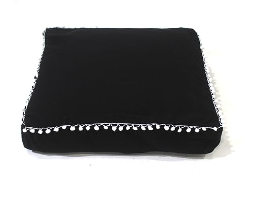 CRAFT KALA Meditation Floor Pillow Cover, Round Large Pillows Cover Seating for Adults, Bohemian Mandala Circle Cushions Cover for Outdoor Fireplace Yoga Living Room (Black, 18" Square) - color: Black, size: 18" x 18" (Pack of 1)
