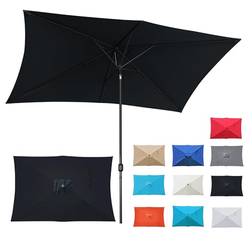 Blissun Rectangular Patio Umbrella, Table Market Umbrella with Tilt and Crank, Outdoor Umbrella for Garden, Deck, Backyard, Pool and Beach - color: Black, size: 6.5 x 10 FT