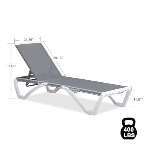 PURPLE LEAF Patio Chaise Lounge Chair Set Outside Aluminum Plastic Stackable Tanning Chairs with Side Table for Pool Sunbathing Beach Deck Outdoor Lounger, Grey - color: Grey, style: 1 chair + 1 table