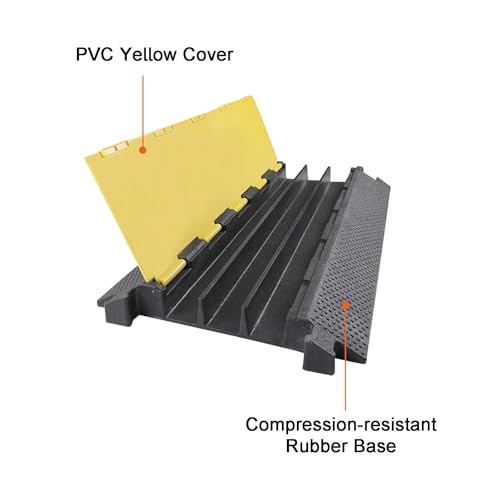 Rubber and Plastic Floor Cord Cover,Cable Protector Ramp,2200 Lbs Load Capacity,3 Cable Channels,Flip Cover Design,Suitable for Indoor and Outdoor Use