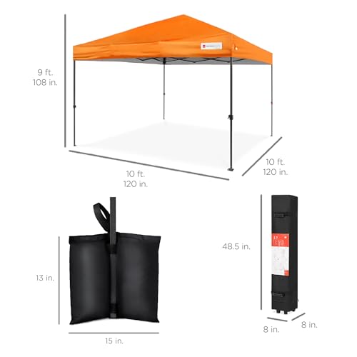 Best Choice Products 10x10ft Pop Up Canopy Tent, Outdoor Shade, 1 Person 1 Minute Set Up, Carry Case, 4 Weight Bags - Orange - color: Orange, size: 10x10ft