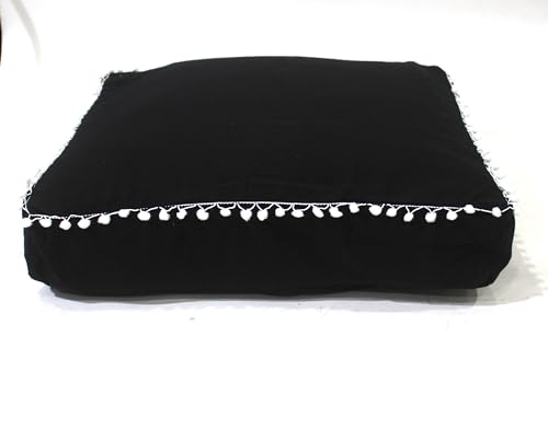 CRAFT KALA Meditation Floor Pillow Cover, Round Large Pillows Cover Seating for Adults, Bohemian Mandala Circle Cushions Cover for Outdoor Fireplace Yoga Living Room (Black, 16" Square) - color: Black, size: 16" x 16" (Pack of 1)