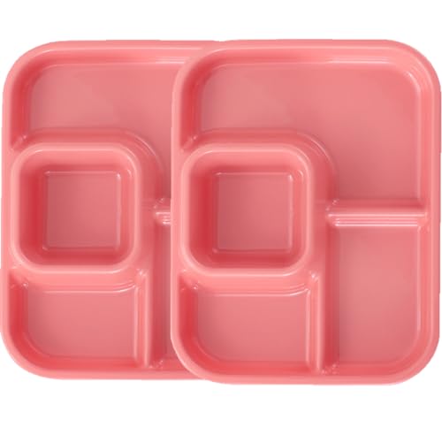 Unbreakable Rectangular Divided Plates for Adults 4 Sections Portion Control Plates Set of 2 Plastic Dinner Plate for Camping Outdoor or Every Day Use - color: Style 2 Pink, size: 10.5*8.5 Inch