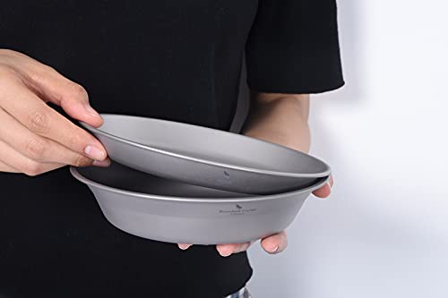 Boundless Voyage Ultralight Titanium Bowl Pan Plate Dish with Carry Bag Outdoor Camping Portable Tableware Cookware (2 Pcs Set (Shallow Bowl+Plate)) - color: 2 Pcs Set (Shallow Bowl+Plate)