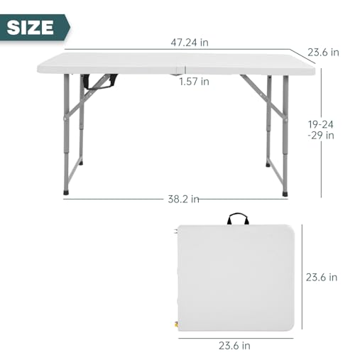 FDW 4 Foot Outdoor Dining Table, Foldable Portable Rectangular Plastic Folding Table with Built in Carrying Handle and Height Adjustable for Party and Wedding Use, White - color: White, size: 4 FT