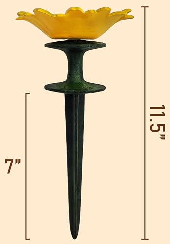 Lulu Decor, 100% Cast Iron Pink, White & Yellow Daisy Hose Guide (Set of 3) with Birds Water Feeder, Garden Hose Guide Spike, Rust Free Guide & Helps with Plant Protection
