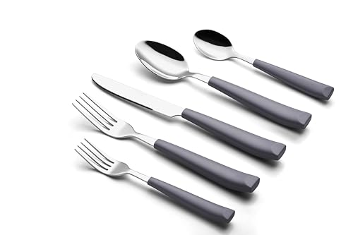 ANNOVA Silverware Set Stainless Steel Colorful Handle Tableware Kitchen Flatware Set Utensils, Includes Dinner Knives, Forks, Spoons, Salad Forks & Dessert Spoons (Gray, 20 Pieces) - color: Grey 20Pieces