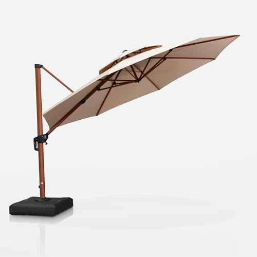 PURPLE LEAF 12ft Patio Umbrella Outdoor Round Large Cantilever Umbrella Windproof Offset Umbrellas Heavy Duty Sun Umbrellas for Garden Deck Pool Patio, Beige - color: Beige, size: 12 Feet, style: Umbrella