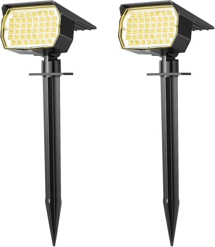 WENATY Solar Spot Lights Outdoor Waterproof IP65, 2 Pack Landscape Spotlights with 46 LEDs, 3 Modes Auto On/Off Solar Powered Flood Lights for Outside Pathway, Yard, Garden, Walkway (Warm White) - color: Warm White, size: 2 Pack