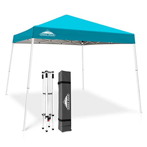 EAGLE PEAK 10x10 Slant Leg Pop-up Canopy Tent Easy One Person Setup Instant Outdoor Beach Canopy Folding Portable Sports Shelter 10x10 Base 8x8 Top (Turquoise) - color: Turquoise, size: 10x10