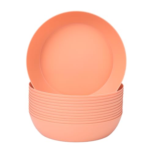 12-Pack 8.6 Inch Plastic Salad Bowls,Lightweight Unbreakable Dinner plates for Daily Use, Microwave & Dishwasher Safe Plates,Plastic Plates for Camping, Outdoor, food, Fruit (Orange) - color: Orange, size: 8.6 Inch