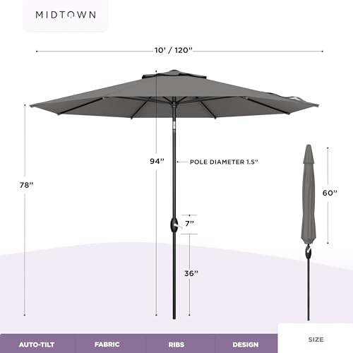 Midtown Umbrellas The Lean Patio Umbrella (Terylast Fabric - Charcoal, 10 Foot) - color: Terylast Fabric - Charcoal, size: 10 Foot