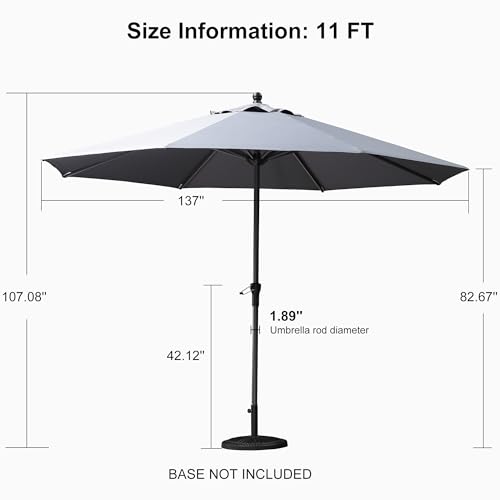 PURPLE LEAF 11' Round Patio Umbrella Outdoor Table Umbrella Aluminum Frame Market Umbrella Sun Umbrella with 8 Sturdy Ribs for Garden Deck Lawn & Pool Light Gray - color: Light Gray, size: 11 ft