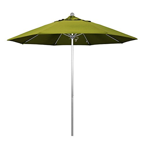 California Umbrella 9' Round Aluminum/Fiberglass Umbrella, Push Open, Silver Pole, Olefin Kiwi Fabric - color: Kiwi