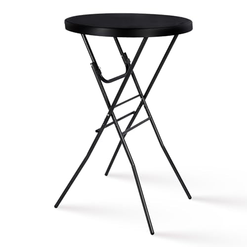 Byliable Cocktail Table 28in High Top Round Folding Indoor Outdoor, Plastic Bar Height Foldable Bistro Tall Table for Party, Patio, Dining Room, Kitchen, Events, Removable Locking Legs, Black - color: Black, size: 28×43 in