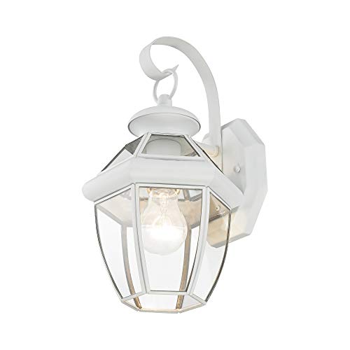 Livex Lighting 2051-03 Monterey 1 Light Outdoor White Finish Solid Brass Wall Lantern with Clear Beveled Glass - color: White