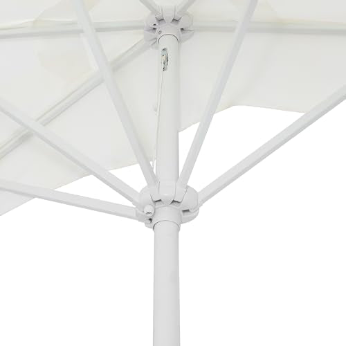 JONATHAN Y Half Umbrella UMB1201K Beverly 9 ft. Designer Classic Scalloped Fringe Market Patio with Crank, Tilt Button and UV Protection in Cream/White, White Pole - color: Cream/White - White Pole