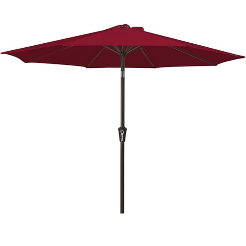 MEWAY 9ft Patio Umbrella Outdoor Table Umbrellas with Push Tilt and Crank, Market Umbrella 8 Sturdy Ribs for Deck, Garden, Pool and Backyard, Cherry Red - color: Cherry Red, size: 9ft