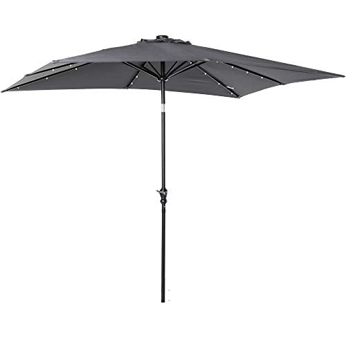 Outsunny 9' x 7' Solar Umbrella, LED Lighted Patio Umbrella for Table or Base with Tilt & Crank, Outdoor Umbrella for Garden, Deck, Backyard, Pool, Beach - color: Dark Gray