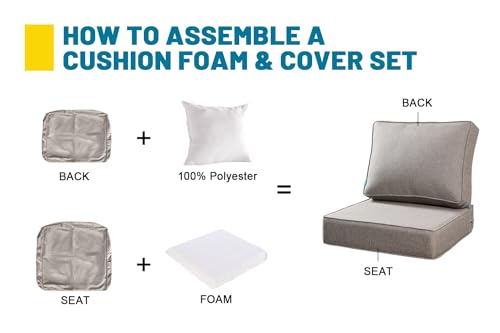 ARTPLAN Deep Seat Outdoor Patio Chair Cushions,2-Piece Seat and Back Cushion Set 24x24x6 and 18x24 Inches,Square, Khaki - color: Khaki