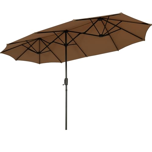 13Ft Large Patio Umbrella Outdoor Double-Sided Market Umbrella w/Easy Crank for Yard, Poolside, Deck, Coffee - color: Coffee, size: 13FT Umbrella