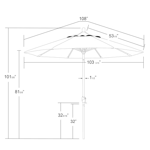 California Umbrella GSPT908302-5404 9' Round Aluminum Market, Crank Lift, Push Button Tilt, Black Pole, Sunbrella Natural - color: Natural