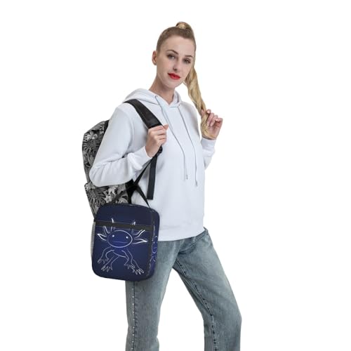 Blue Axolotl Print Salamander Insulated Lunch Bag Portable Reusable Zipper Lunch Box For Men Women Work Picnic Travel Camping - color: Black33