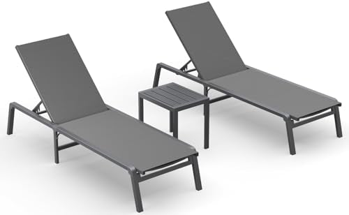 Ciokea Aluminum Foldable Lounge Chairs Set of 2 with 1 Outdoor Aluminum Side Table ，Perfect Match ，Suitable for Courtyard, Balcony, Lawn and Other Scenes，Grey - color: Grey, size: 2 Chairs + 1 Side Table (3pcs)