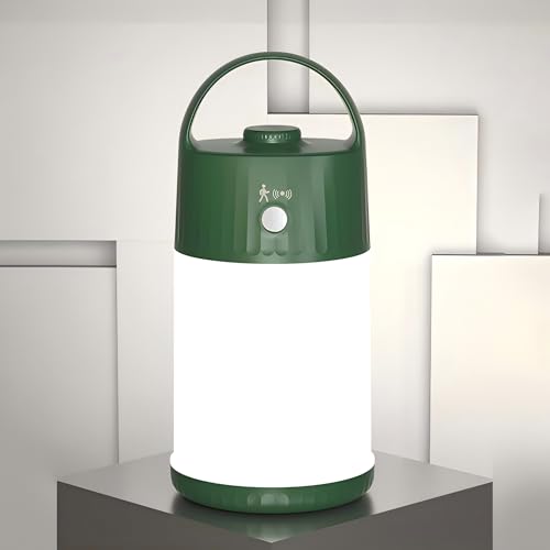 Motion Sensor LED Night Light - Cordless Battery Powered Table Lamp, Portable Lamps Lantern for Outdoor Camping Tents, 4 Brightness Level, Press Dimmable Safe Night Lights, 1 Pack (Green) - color: Green