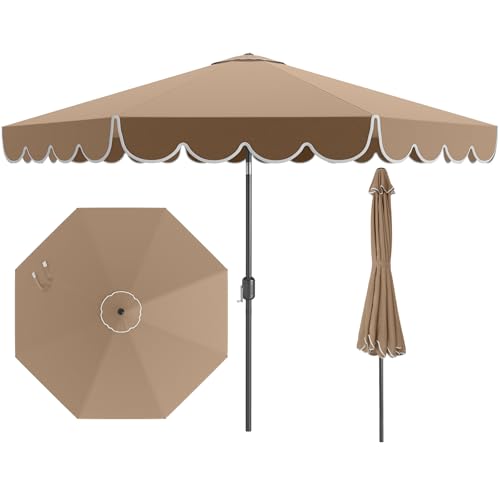 Tangkula 10 FT Patio Umbrella, 2-Tiers Scalloped Outdoor Table Market Umbrella with Tilt Adjustment, Crank, 8 Sturdy Ribs for Pool, Deck, Backyard (Coffee) - color: Coffee, size: 10Ft