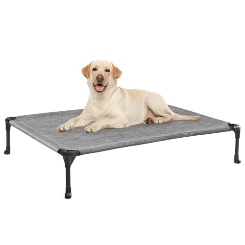 Veehoo Outdoor Elevated Dog Bed Large Sized Dogs, Large Cooling Raised Dog Cots Beds Training Platform Off Ground Hammock with Breathable Mesh, No-Slip Feet, 42"x30", Black Silver - color: Black Silver, size: 42.0"L x 30.0"W x 7.0"Th