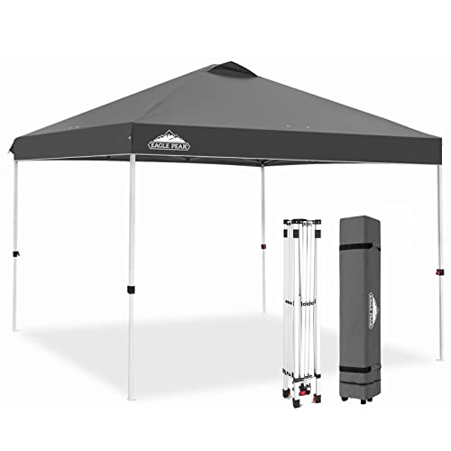 EAGLE PEAK Pop Up Canopy Tent with Wheeled Carry Bag, 8 Stakes, 4 Ropes, 4 Weight Bags, Easy Set Up Tent Canopy, 10x10 ft, 100sqft of Shade, Gray - color: Gray, size: 10x10