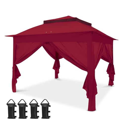 COOS BAY 11x11 Pop Up Gazebo with 4 Sidewalls, Instant Outdoor Canopy Tent with UPF 50+ UV Protection, Water Resistant Shelter with Carry Bag, Stakes & Ropes, Red - color: Red