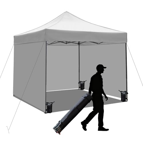 10x10 Pop up Canopy Tent with Sidewalls,Heavy Duty Waterproof Sun Shade Canopy Easy up Canopy with Wheel Bag Commercial Gazebo Tent for Outdoors Parties Vendors Camping Beach (Light Gray) - color: Light Gray
