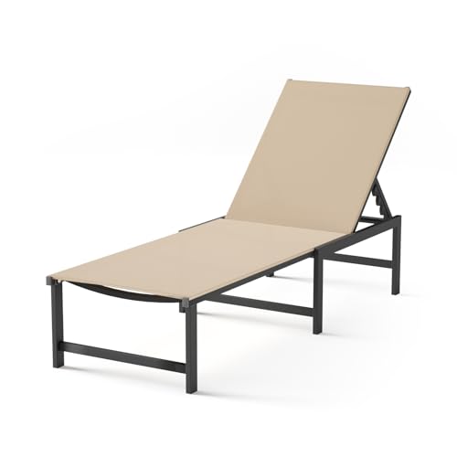 Chaise Lounge Chair Outdoor,Aluminum Patio Lounge Chairs,Lounge Chairs with 5 Adjustable Backrest for Outside Beach Lawn and Backyard,Khaki - color: Khaki, size: 1 Chair