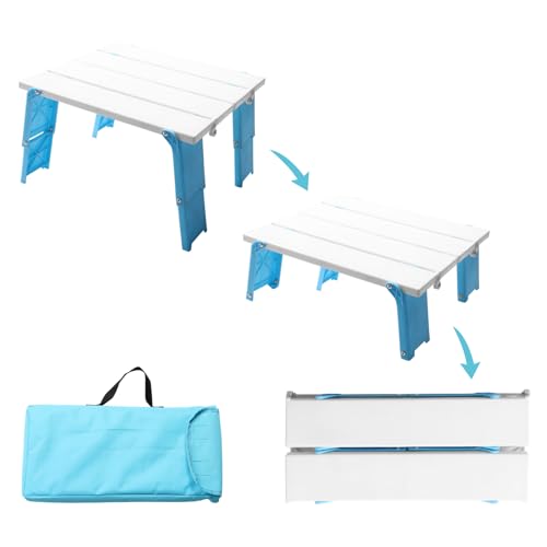 Modern-Depo 15.9"x14.2"x9.6" Large Portable Folding Beach Table for Sand Foldable Height Adjustable Side Table Desk for Camping Picnic BBQ with Carry Bag, Cyan - color: Cyan