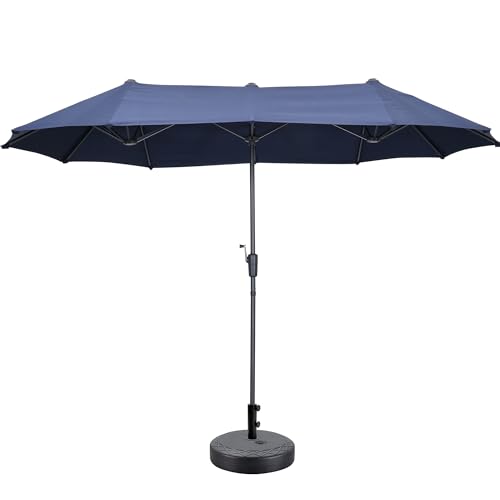 13Ft Large Patio Umbrella with Base Outdoor Double-Sided Market Extra Large Table Umbrella Easy Crank for Yard, Poolside, Deck-Navy Blue - color: Navy Blue, size: 13FT Umbrella+Base